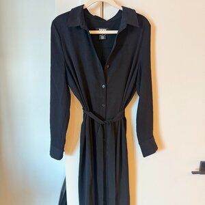 dkny black button down dress with removable tie